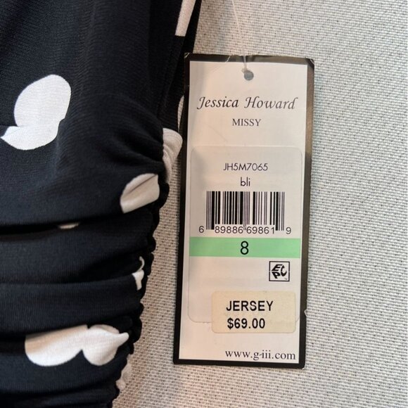NWT Jessica Howard Womens A-line Midi Dress Size 8 Missy Black White Polka Dots - Picture 4 of 15